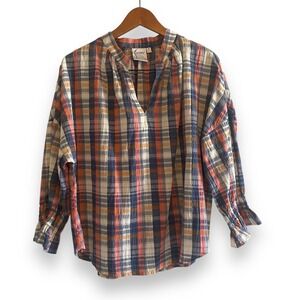 Finley Rex Top Newburyport Plaid Shirt Popover Medium Seersucker Made in USA